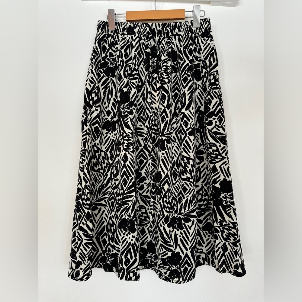 WITSMILE | Floral Pleated Midi Skirt | Elastic Waist Pleated A-Line Midi Skirt N